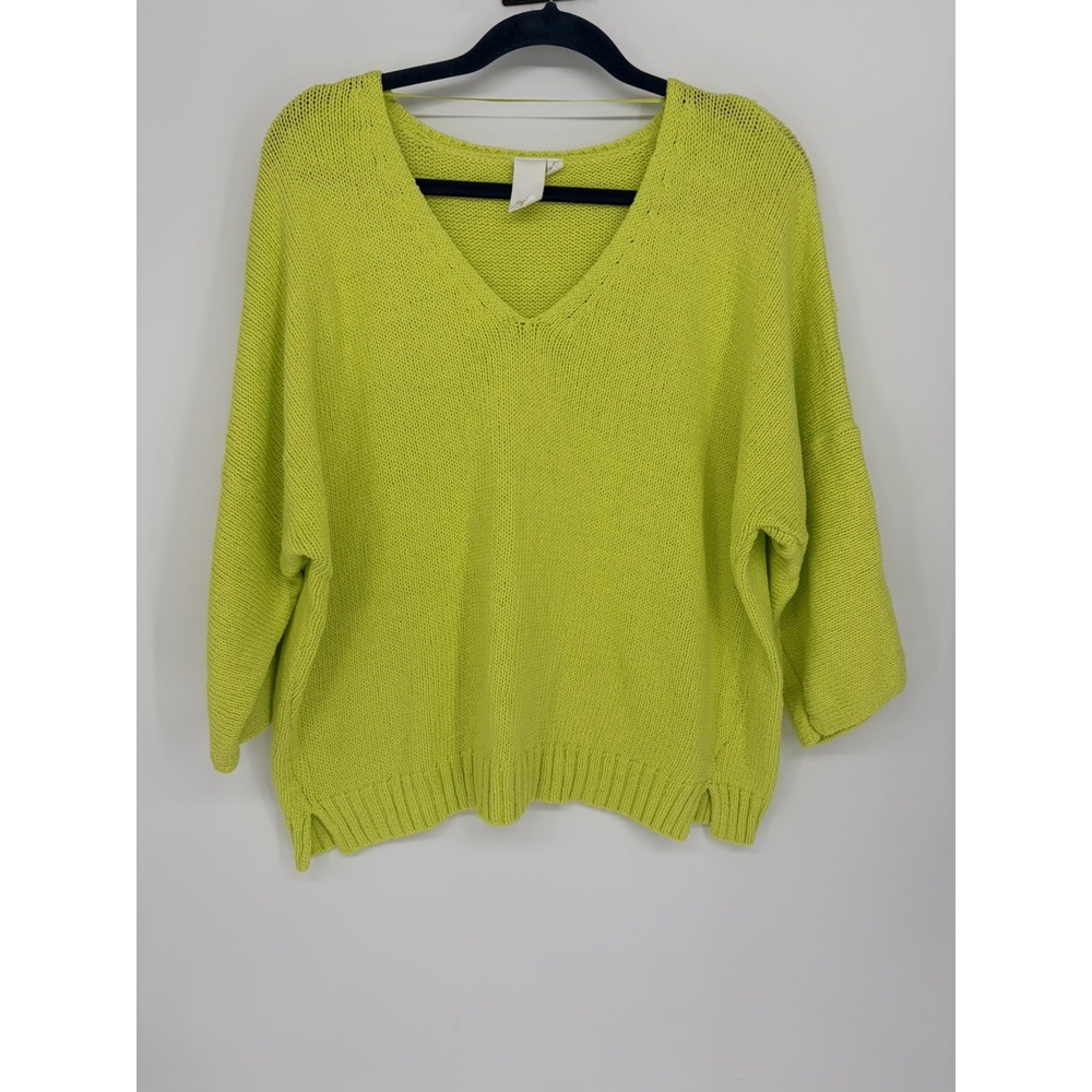 ADY P Women's Lime Green Knit Sweater V Neck Size 2X